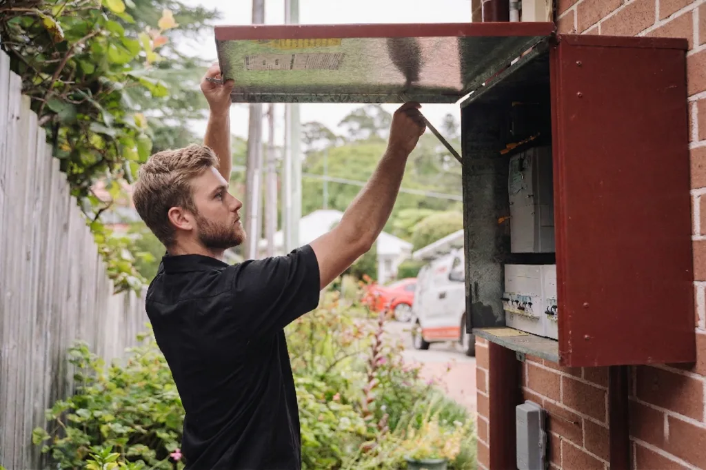 Electrician installing downlights in a Rozelle home